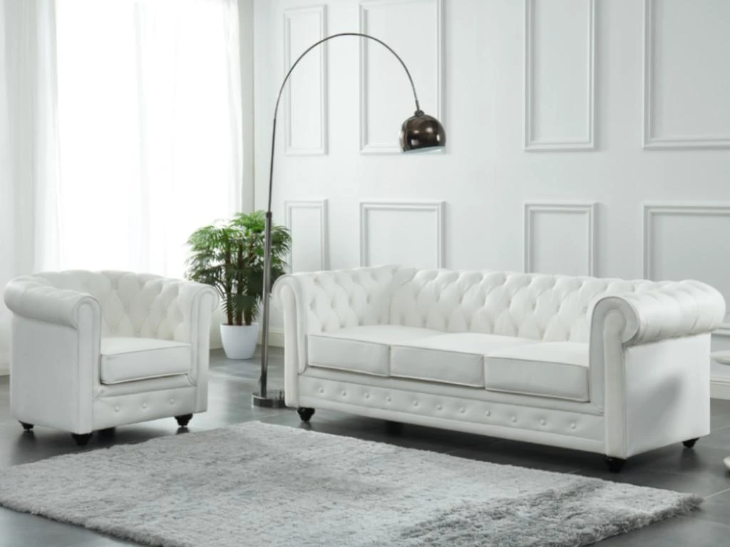 Fauteuil En Cuir De Buffle CHESTERFIELD - Blanc 3 Fauteuil En Cuir De Buffle CHESTERFIELD - Blanc