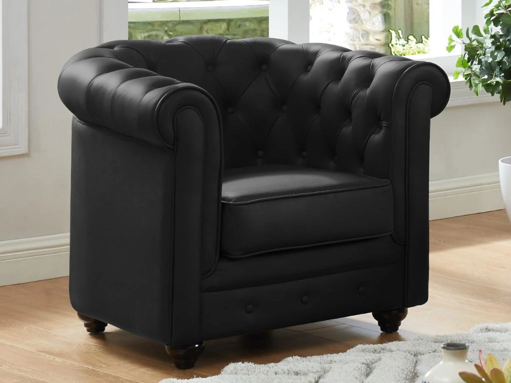 Fauteuil En Cuir De Buffle CHESTERFIELD - Noir 6 Fauteuil En Cuir De Buffle CHESTERFIELD - Noir – Image 4