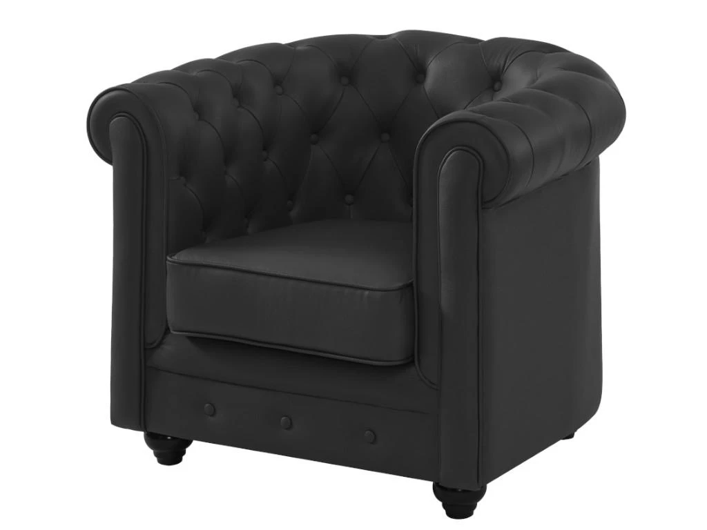 Fauteuil En Cuir De Buffle CHESTERFIELD - Noir 4 Fauteuil En Cuir De Buffle CHESTERFIELD - Noir – Image 2