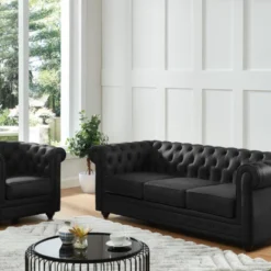 Fauteuil En Cuir De Buffle CHESTERFIELD - Noir