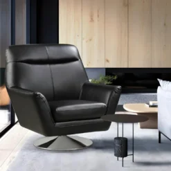 Fauteuil Pivotant En Cuir De Buffle ITHAQUE - Noir -Promos Fauteora Magasin fauteuil 417835