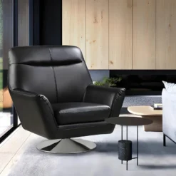 Fauteuil Pivotant En Cuir De Buffle ITHAQUE - Noir