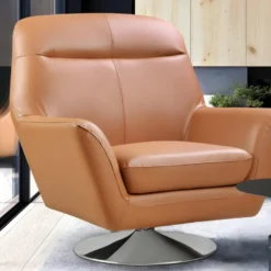 Fauteuil Pivotant En Cuir De Buffle ITHAQUE - Camel -Promos Fauteora Magasin fauteuil 417845