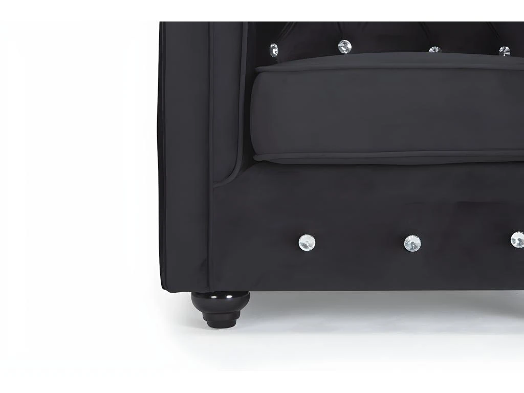 Fauteuil CHESTERFIELD - Velours Noir Et Boutons Effet Cristal 6 Fauteuil CHESTERFIELD - Velours Noir Et Boutons Effet Cristal – Image 5