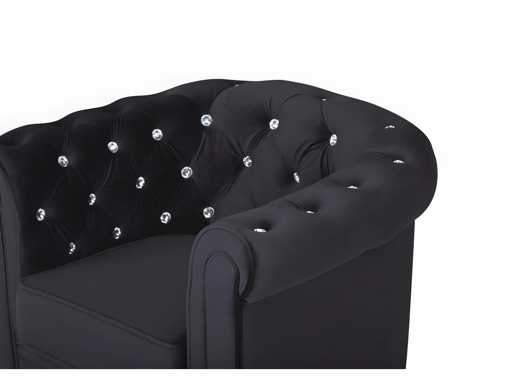 Fauteuil CHESTERFIELD - Velours Noir Et Boutons Effet Cristal 5 Fauteuil CHESTERFIELD - Velours Noir Et Boutons Effet Cristal – Image 4