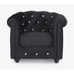 Fauteuil CHESTERFIELD - Velours Noir Et Boutons Effet Cristal 8 Fauteuil CHESTERFIELD - Velours Noir Et Boutons Effet Cristal -Promos Fauteora Magasin fauteuil 474493