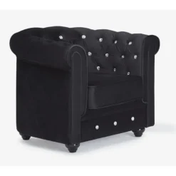 Fauteuil CHESTERFIELD - Velours Noir Et Boutons Effet Cristal 9 Fauteuil CHESTERFIELD - Velours Noir Et Boutons Effet Cristal -Promos Fauteora Magasin fauteuil 474495