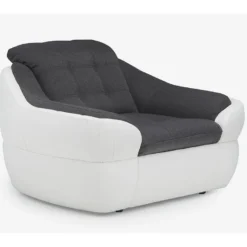 Fauteuil En Tissu Et Simili FAREZ - Bicolore Gris Et Blanc -Promos Fauteora Magasin fauteuil 474515