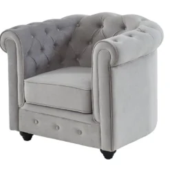 Fauteuil CHESTERFIELD - Velours Gris Clair -Promos Fauteora Magasin fauteuil 486145