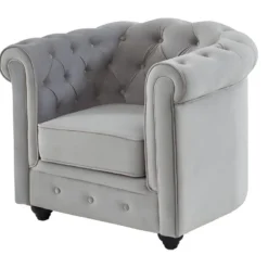 Lot De 2 Fauteuils CHESTERFIELD - Velours Gris Clair -Promos Fauteora Magasin fauteuil 486241