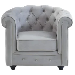 Lot De 2 Fauteuils CHESTERFIELD - Velours Gris Clair -Promos Fauteora Magasin fauteuil 486243