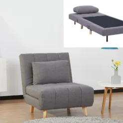 Fauteuil Convertible En Tissu Gris STREVI