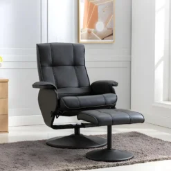 Fauteuil De Relaxation Avec Repose-pied En Cuir ANDALOUSIE - Noir