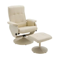 Fauteuil De Relaxation Avec Repose-pied En Cuir ANDALOUSIE - Beige -Promos Fauteora Magasin fauteuil 673499