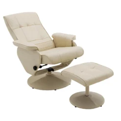 Fauteuil De Relaxation Avec Repose-pied En Cuir ANDALOUSIE - Beige -Promos Fauteora Magasin fauteuil 673501