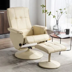 Fauteuil De Relaxation Avec Repose-pied En Cuir ANDALOUSIE - Beige