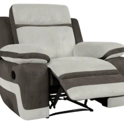 Fauteuil Relax En Microfibre Gris Clair Et Bandes Marrons TALCA -Promos Fauteora Magasin fauteuil 6815457