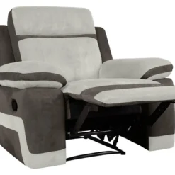 Fauteuil Relax En Microfibre Gris Clair Et Bandes Marrons TALCA -Promos Fauteora Magasin fauteuil 6815459