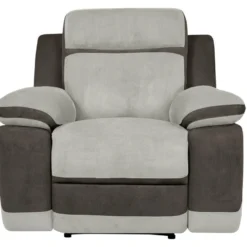 Fauteuil Relax En Microfibre Gris Clair Et Bandes Marrons TALCA -Promos Fauteora Magasin fauteuil 6815461