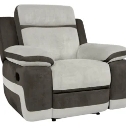 Fauteuil Relax En Microfibre Gris Clair Et Bandes Marrons TALCA -Promos Fauteora Magasin fauteuil 6815471