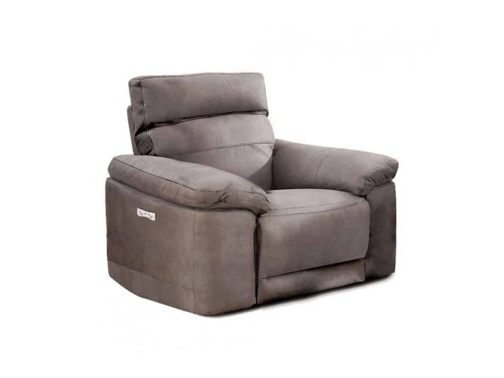 Fauteuil Relaxation Motorisé En Tissu Suédine Taupe Doux - CLARA 3 Fauteuil Relaxation Motorisé En Tissu Suédine Taupe Doux - CLARA