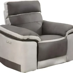 Fauteuil Relaxation Motorisé En Tissu Suédine Bicolore Taupe - CLARA