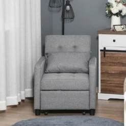 Fauteuil Chauffeuse Canapé-lit Convertible 1 Place Dossier Inclinable 3 Positions Coussin Inclus Polyester Coton Gris -Promos Fauteora Magasin fauteuil 8908531