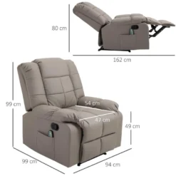 Fauteuil Luxe De Relaxation Et Massage Inclinaison Dossier Repose-pied Réglable Revêtement Synthétique Gris -Promos Fauteora Magasin fauteuil 8910473