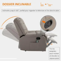 Fauteuil Luxe De Relaxation Et Massage Inclinaison Dossier Repose-pied Réglable Revêtement Synthétique Gris -Promos Fauteora Magasin fauteuil 8910477