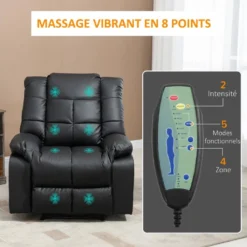 Fauteuil Luxe De Relaxation Et Massage Inclinaison Dossier Repose-pied Réglable Revêtement Synthétique Noir -Promos Fauteora Magasin fauteuil 8910485