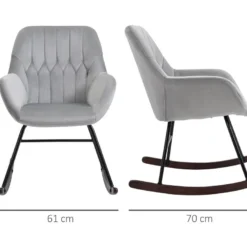 Fauteuil à Bascule Grand Confort Accoudoirs Assise Dossier Garnissage Mousse Haute Densité Velours Gris Clair -Promos Fauteora Magasin fauteuil 8918635