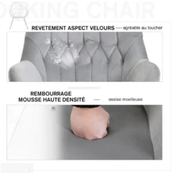 Fauteuil à Bascule Grand Confort Accoudoirs Assise Dossier Garnissage Mousse Haute Densité Velours Gris Clair -Promos Fauteora Magasin fauteuil 8918639