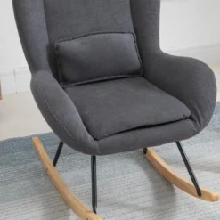Fauteuil à Bascule Oreilles Rocking Chair Grand Confort Accoudoirs Assise Dossier Garnissage Mousse Haute Densité Lin Gris -Promos Fauteora Magasin fauteuil 8918735
