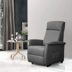 BARRENCE - Fauteuil Relax Et Releveur Electrique Tissu Aspect Cuir Gris Foncé -Promos Fauteora Magasin fauteuil 9165121