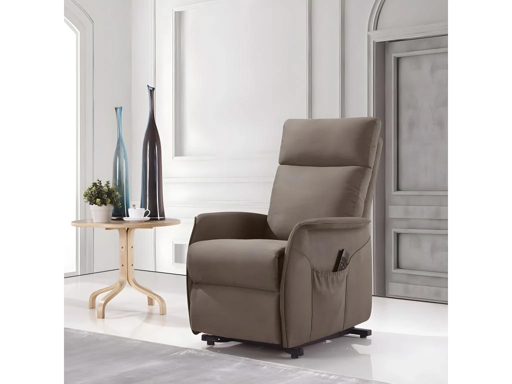 LISSONE - Fauteuil Relax Et Releveur Electrique Tissu Taupe 5 LISSONE - Fauteuil Relax Et Releveur Electrique Tissu Taupe – Image 3