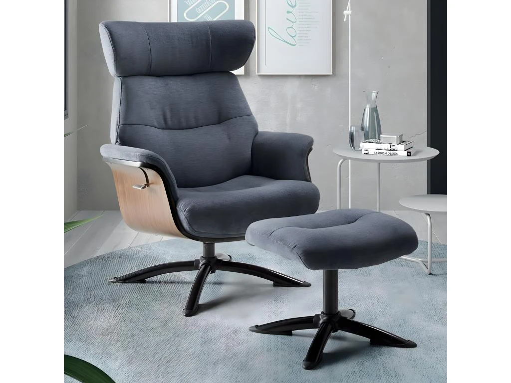 OBANOS - Fauteuil Inclinable + Repose-Pieds Gris Bleu 4 OBANOS - Fauteuil Inclinable + Repose-Pieds Gris Bleu – Image 2