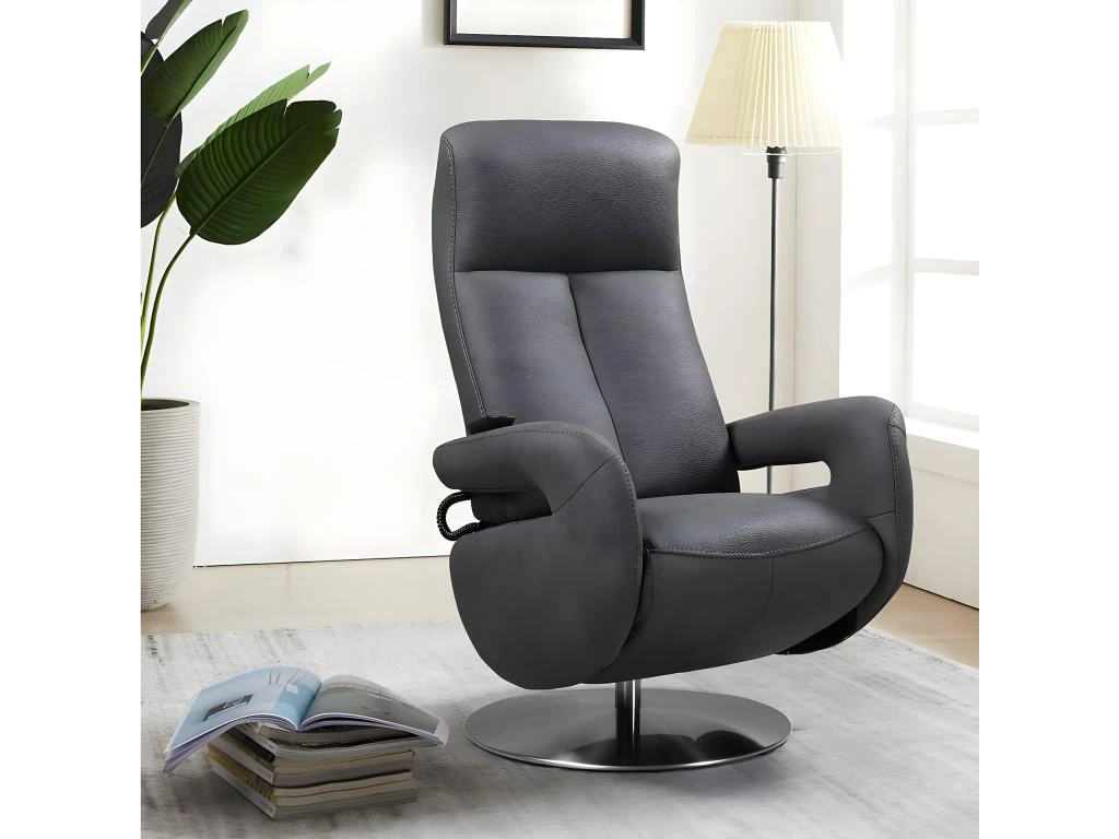 ROSARIO - Fauteuil Relax Electrique Cuir Gris Foncé 4 ROSARIO - Fauteuil Relax Electrique Cuir Gris Foncé – Image 2