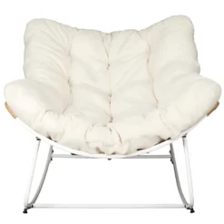 MERIDA - Fauteuil à Bascule Blanc Avec Assise Capitonnée Et Bouclettes -Promos Fauteora Magasin fauteuil 9172781