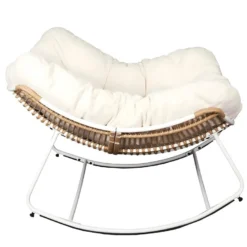 MERIDA - Fauteuil à Bascule Blanc Avec Assise Capitonnée Et Bouclettes -Promos Fauteora Magasin fauteuil 9172783