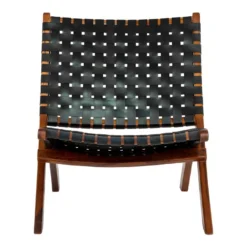 RIMINI - Fauteuil En Teck Massif Et Lanières Cuir Noires -Promos Fauteora Magasin fauteuil 9172955