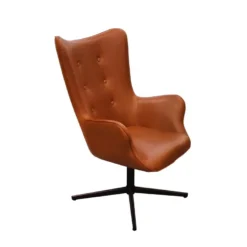 HENYA - Fauteuil Simili Marron Et Piétement Métal Noir