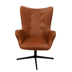 HENYA - Fauteuil Simili Marron Et Piétement Métal Noir -Promos Fauteora Magasin fauteuil 9172965