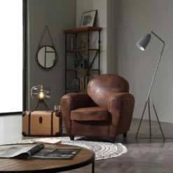 GANSSI - Fauteuil Club Marron Aspect Cuir Vieilli