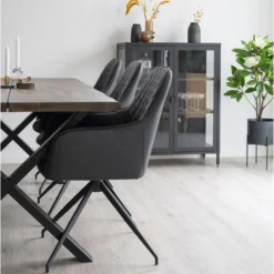 KARBO - Fauteuil Pivotant Simili Gris Foncé Et Piétement Acier -Promos Fauteora Magasin fauteuil 9174027