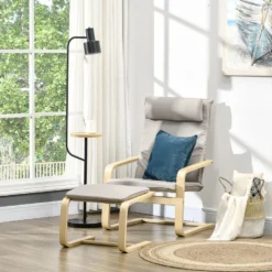 Fauteuil Relax Avec Repose-pieds Et Coussin Appui-tête - Bois Et Tissu Effet Lin - Dim. 67I X 69P X 100H Cm - Gris