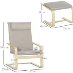 Fauteuil Relax Avec Repose-pieds Et Coussin Appui-tête - Bois Et Tissu Effet Lin - Dim. 67I X 69P X 100H Cm - Gris -Promos Fauteora Magasin fauteuil 9473743