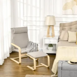 Fauteuil Relax Avec Repose-pieds Et Coussin Appui-tête - Bois Et Tissu Effet Lin - Dim. 67I X 69P X 100H Cm - Gris -Promos Fauteora Magasin fauteuil 9473745