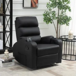 Fauteuil De Relaxation Inclinable Avec Repose-pied Ajustable Revêtement Synthétique Noir