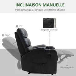 Fauteuil De Relaxation Inclinable Avec Repose-pied Ajustable Revêtement Synthétique Noir -Promos Fauteora Magasin fauteuil 9473773