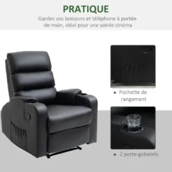 Fauteuil De Relaxation Inclinable Avec Repose-pied Ajustable Revêtement Synthétique Noir -Promos Fauteora Magasin fauteuil 9473775
